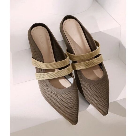 CUCCOO Women's Minimalist Pointed Closed Toe Slip-On Flat Mules Khaki Size 38 - Picture 2 of 13